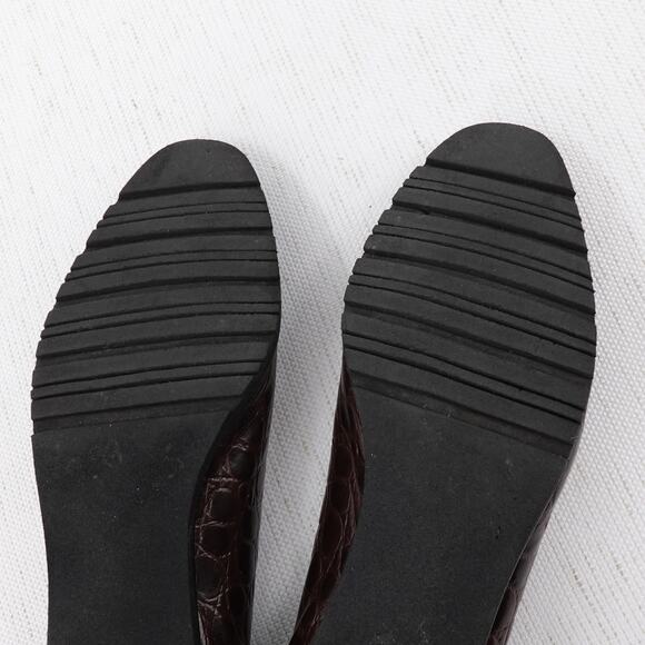 Salvatore Ferragamo Pumps 7.5 Low Heel Narrow Croc Embossed Work Comfort Shoes - Picture 10 of 16